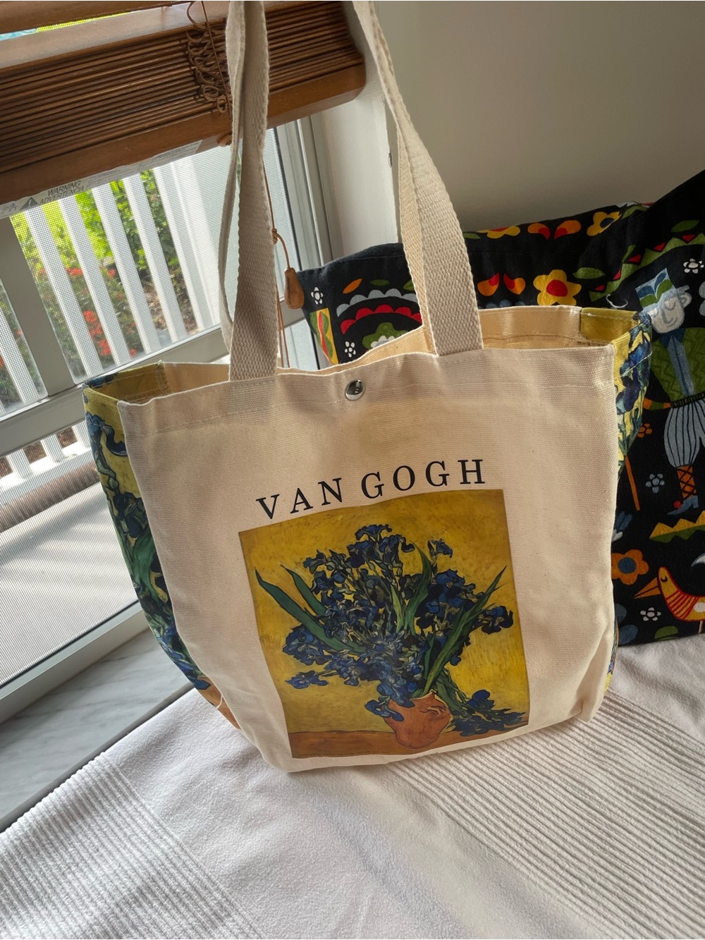 Canvas Van Gogh Irises Tote in Cream, Yellow, Blue